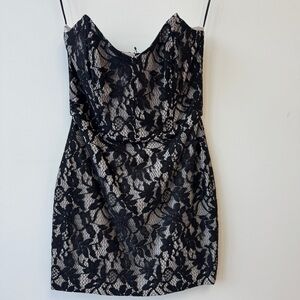 NWT | Mason | black lace overlay strapless mini dress | XS